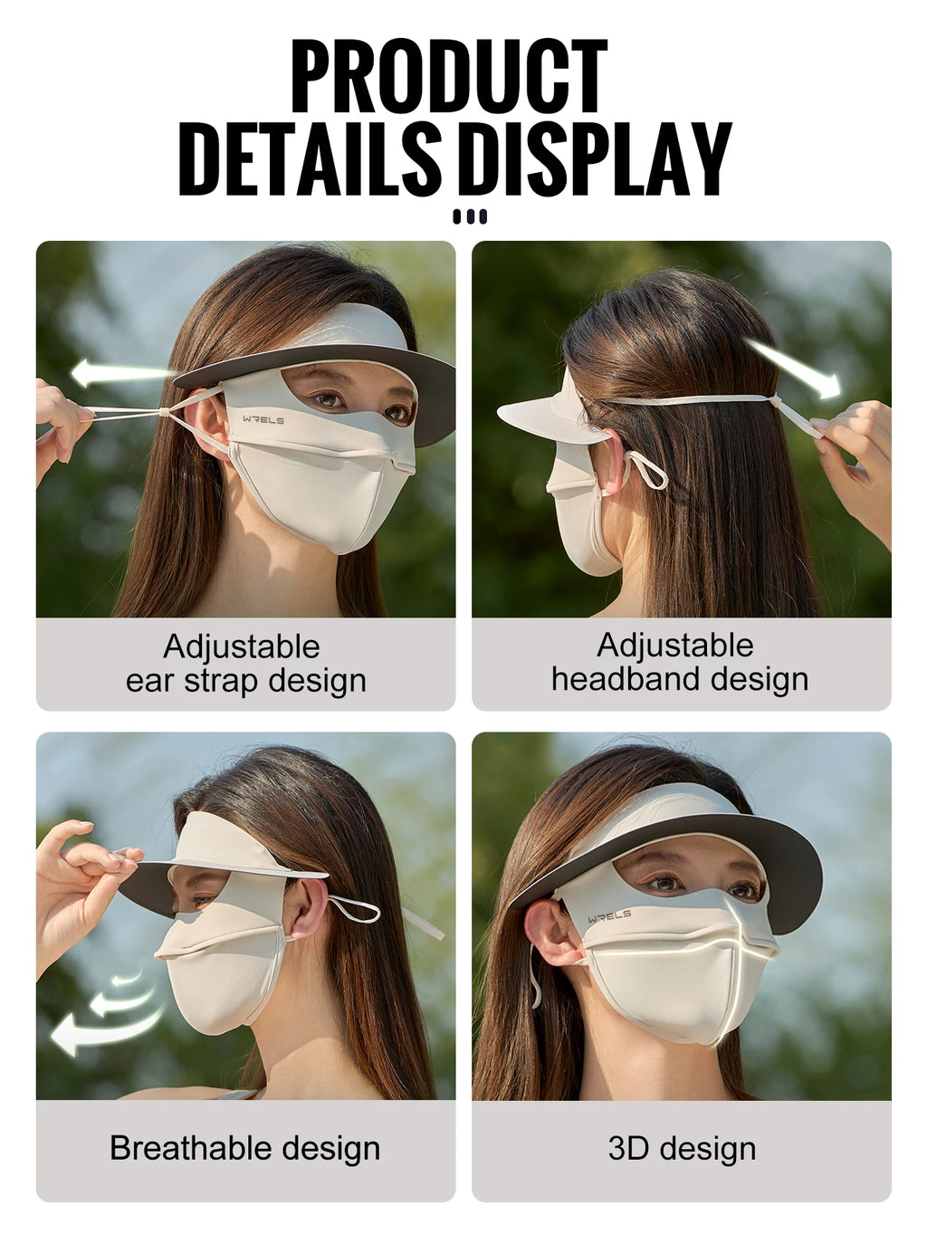 WRELS UV Protection Face Mask Reusable Breathable UPF 50+ Women Summer Face Covering Eye Protection Sunscreen Anti UV Full Mask