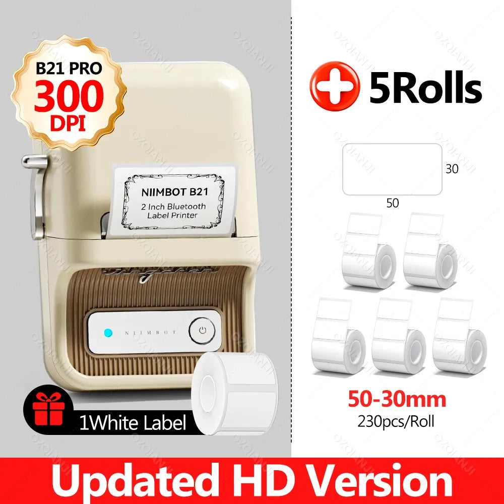 B21PRO 300dpi New NiiMbot B21 Mini Thermal Printer Wireless Barcode Label Maker Bluetooth Portable Adhesive for Office Home Use