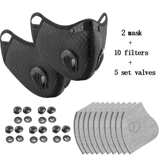 Cycling Face Mask with Filter Big Size Dust Mask Sport Washable Reusable Summer Face Mask for Men Bandana Actived Carbon Filters