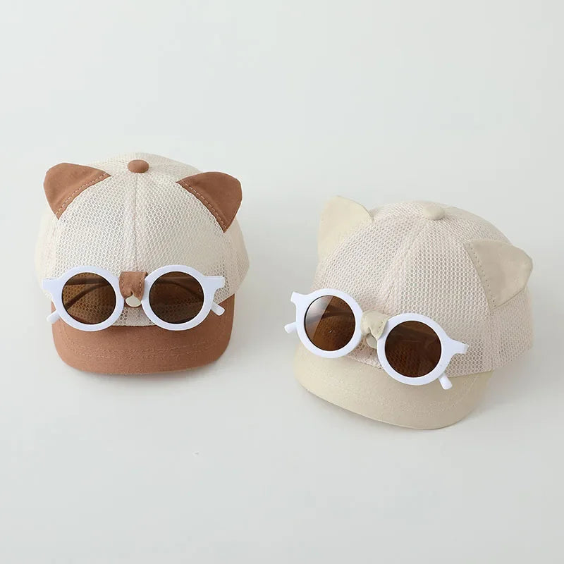 Summer Mesh Baby Baseball Cap With Detachable Sunglasses Cartoon Ear Infant Boys Girls Sun Hat Kids Duck Tongue Hats