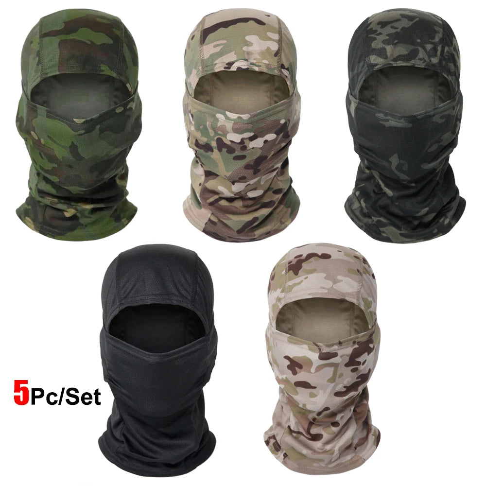 5Pcs/Set Camouflage Balaclava Hat Cycling Full Face Mask Multi Functional Scarf Headscarf Motorcycle Bike Skiing Helmet Lining