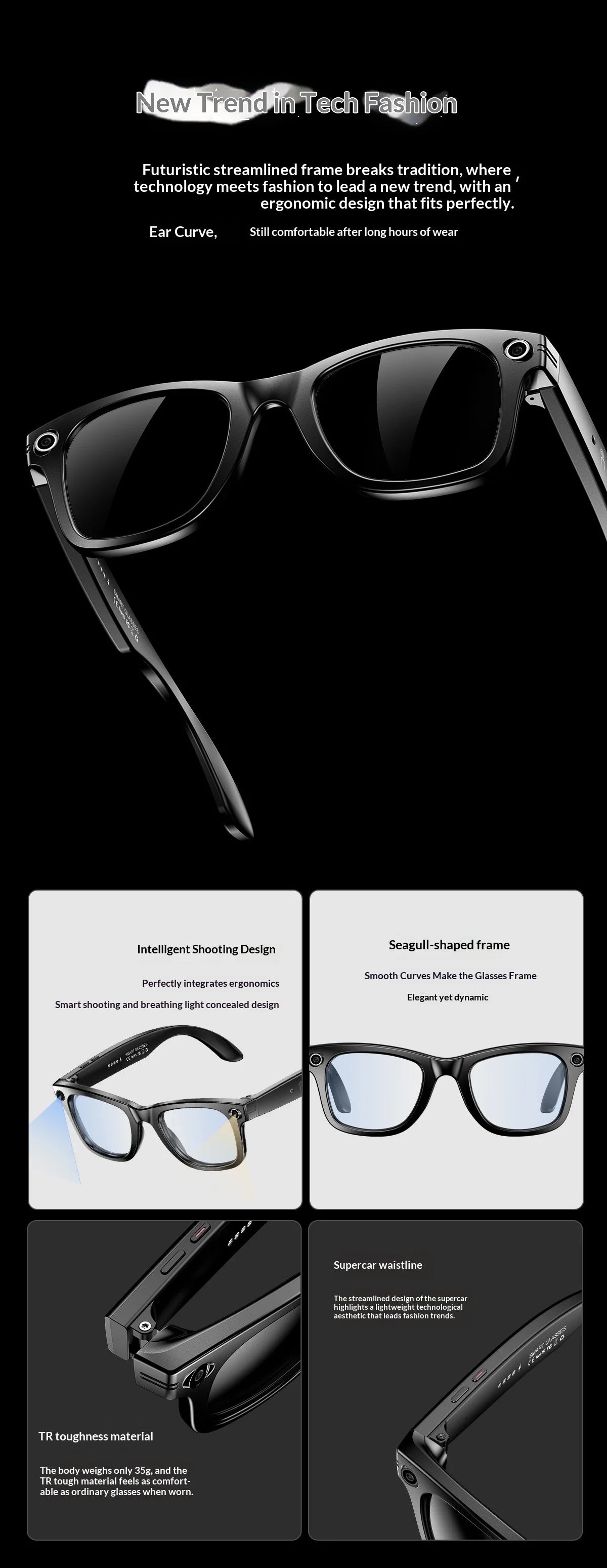 2025 AI Smart Glasses - 8MP Camera for First-Person Vlog, Voice Translation, Music & Calls, IP65 Waterproof, Ultra-Light