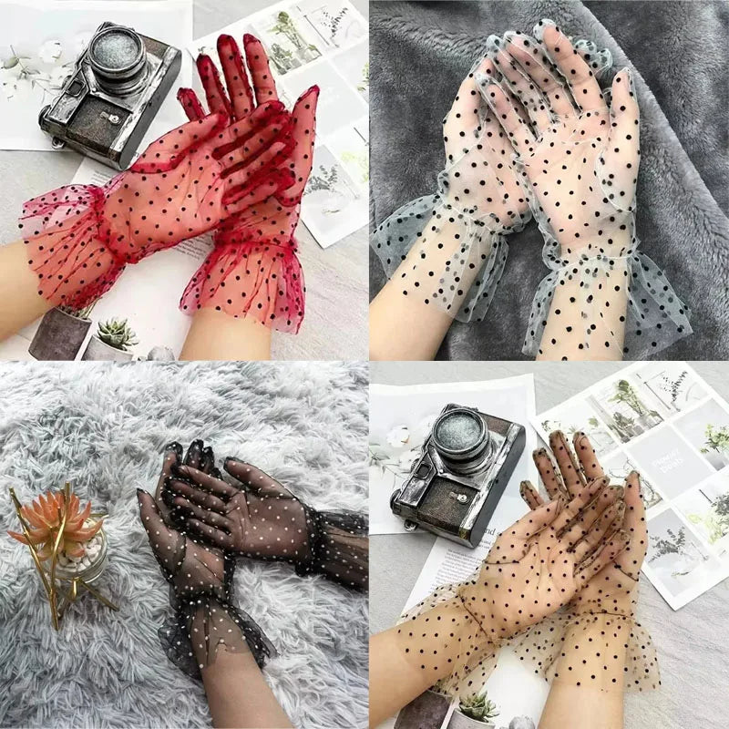 1/2/3/4Pairs Women'S Sexy Mesh Gauze Wavy Dot Lace Gloves Fashion Sunscreen Breathable Lace Bridal Wedding Etiquette Gloves