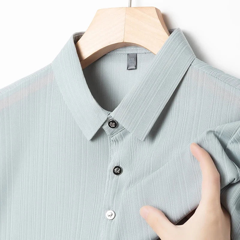 2025 New Men's Casual and Fashionable Solid Color Short Sleeved Polo Shirt Comfortable and Versatile Summer T-shirt