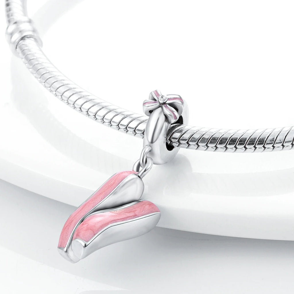 925 Silver Lipstick High Heels Charms For Lady Pendant Fit Original Bracelet DIY Ornament