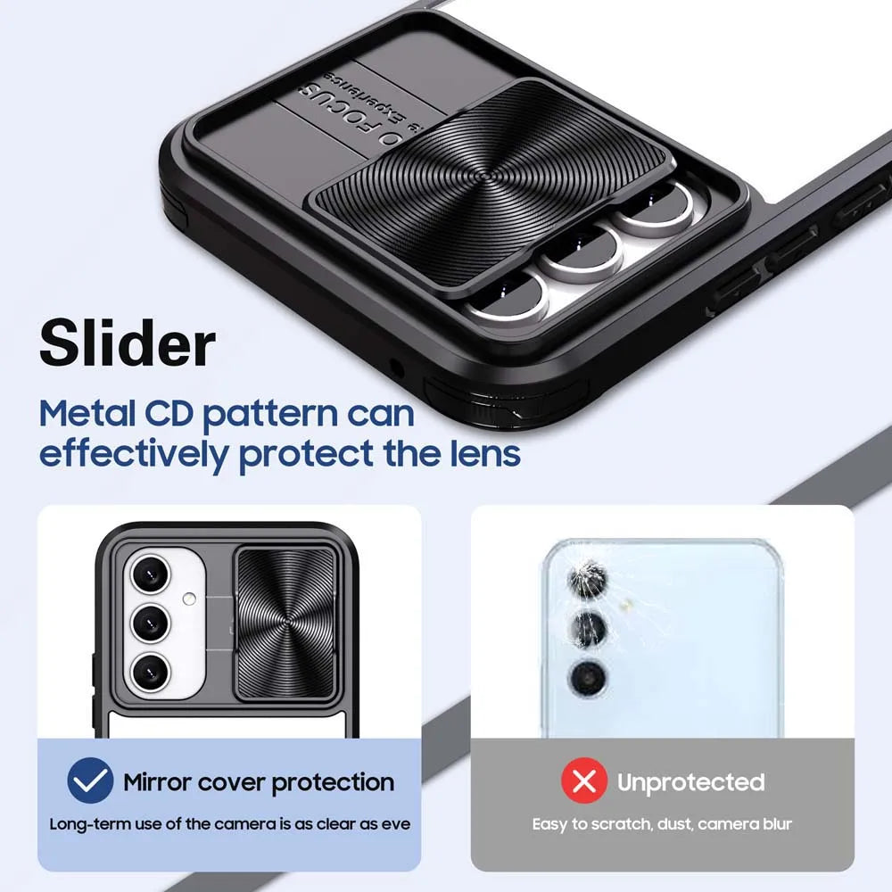 Transparent Slide Camera Lens Cap Case For Samsung Galaxy A14 A15 A35 A55 A05S A24 A34 A54 A33 A52 A32 A13 A23 Hard Full Cover