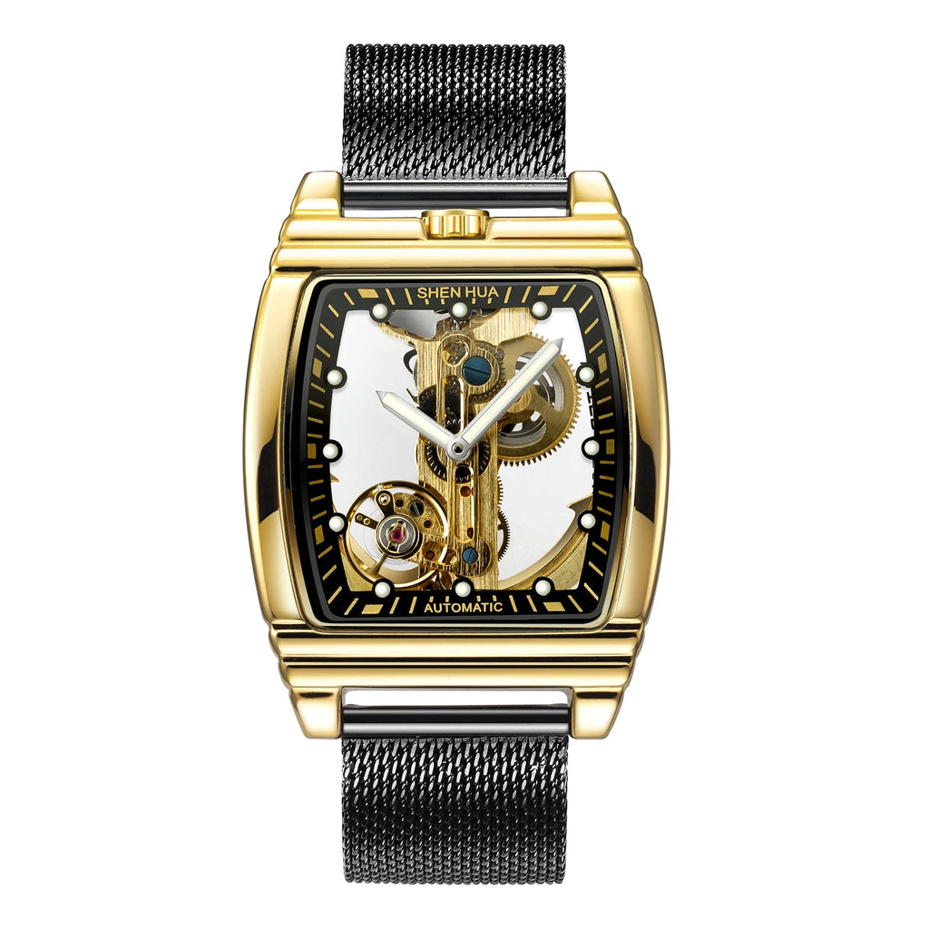 Luxury Transparent Automatic Mechanical Men Watch Steampunk Skeleton Gear Self Winding Leather Men's Clock Watches montre homme