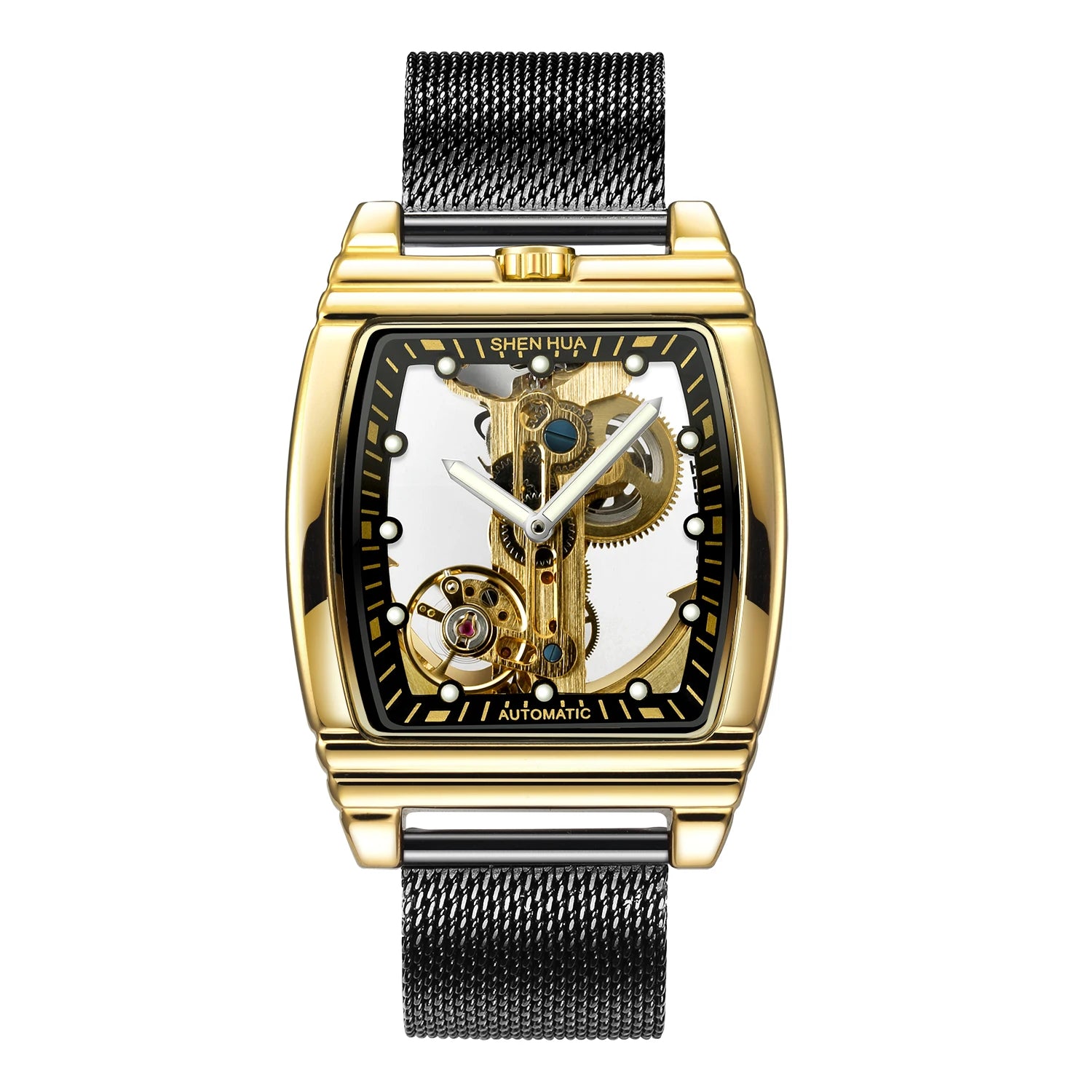 Luxury Transparent Automatic Mechanical Men Watch Steampunk Skeleton Gear Self Winding Leather Men's Clock Watches montre homme