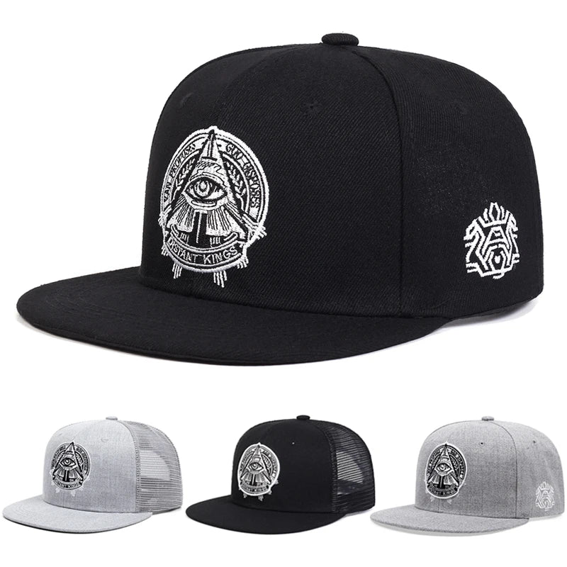 2025 New Eye of God Flat Edge Hat Mesh Hat Fashion Men's Street HipHop Hat Women's Outdoor Decoration Sunscreen Hat Baseball Hat
