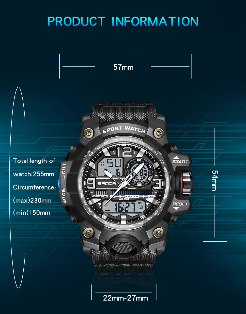 SANDA 3133 Digital Watch Men Military Sport Stopwatch Quartz Wristwatch Top Brand Luxury LED Waterproof Male Electronic Clock