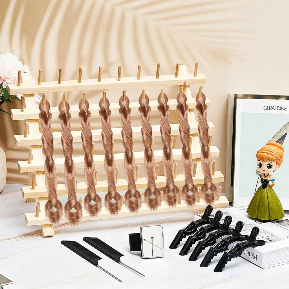 Braiding Hair Rack Braid Set Include Braiding Stand, Parting Comb, Sectioning Clips,Rat Tail Comb and Magnetic Pin Wristband