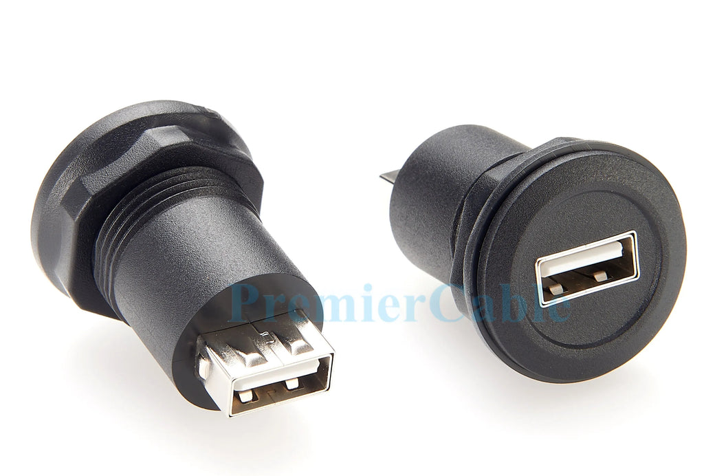 USB 2.0 A Female to Female Connector Round Flush Panel Mount 480Mbps USB Type A Bulkhead Feedthrough Adapter Socket Extender