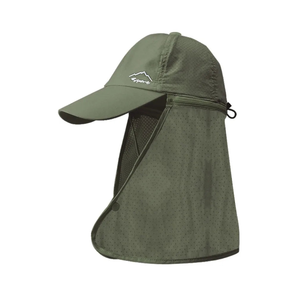 Portable Face Mask Man Sun Hat Mesh Breathable Sun-cream Bucket Hat Detachable Shawl Wide Brim Outdoor Fishing Cap Man Woman