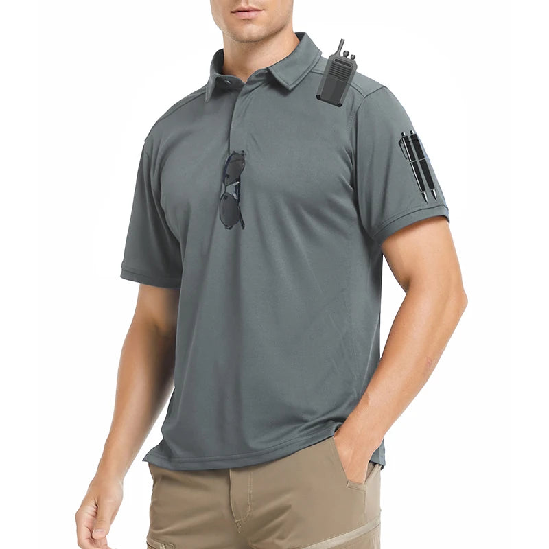 Men's Short Sleeve Tactical Shirt Casual Performance Lightweight Polo Shirt Summer Outdoor Fishing Hiking Golf Shirt USA Size