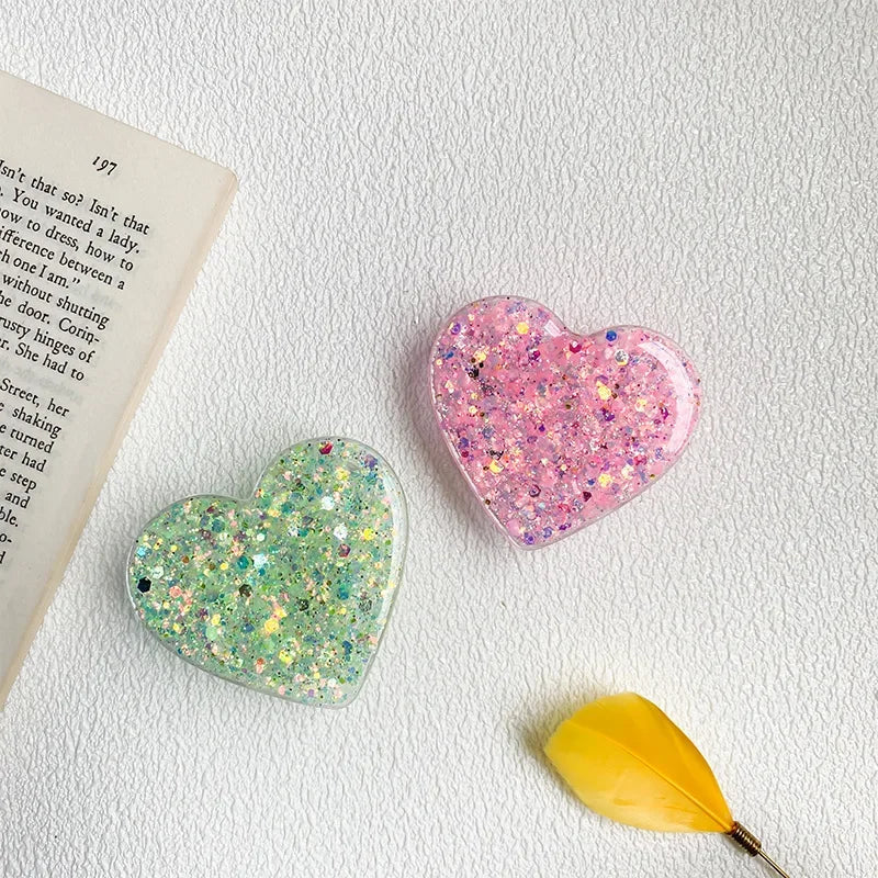 Stylish Glitter Sequins Love Heart Smart Tok For Magsafe Magnetic Phone Griptok Grip Tok Stand Universal Phone Smart Tok Holder