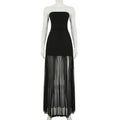 Tornova Sexy Strapless Split Long Dress For Women Mesh Splice Retro Elegant Party Dress Sleeveless Summer Vacation Dress Female