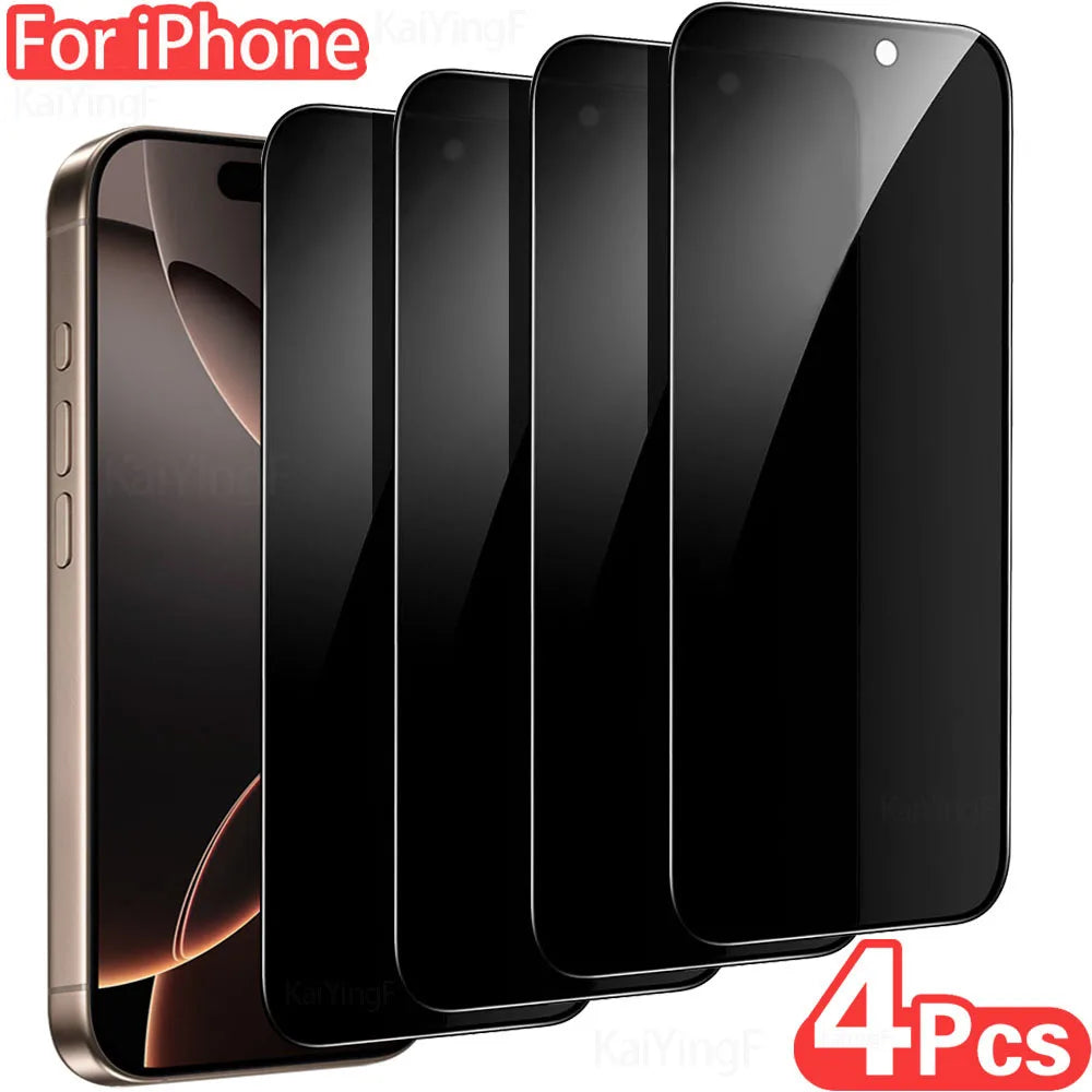 4Pcs Anti-Spy Tempered Glass For iPhone 16 15 14 13 12 11 Pro Max Screen Protector For iPhone XS Max XR Full Cover Privacy Glass