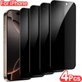 4Pcs Anti-Spy Tempered Glass For iPhone 16 15 14 13 12 11 Pro Max Screen Protector For iPhone XS Max XR Full Cover Privacy Glass