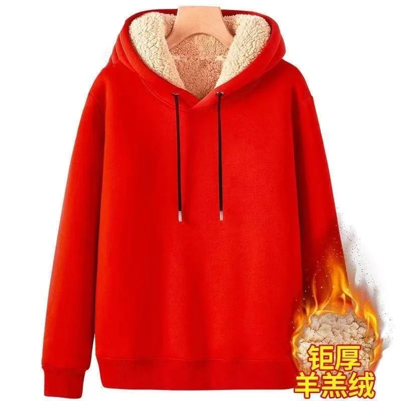 2024 Autumn and Winter New Hooded Lamb Fleece Hoodie Solid Color with Thick Fleece for Men and Women, Warm and Casual Versatile