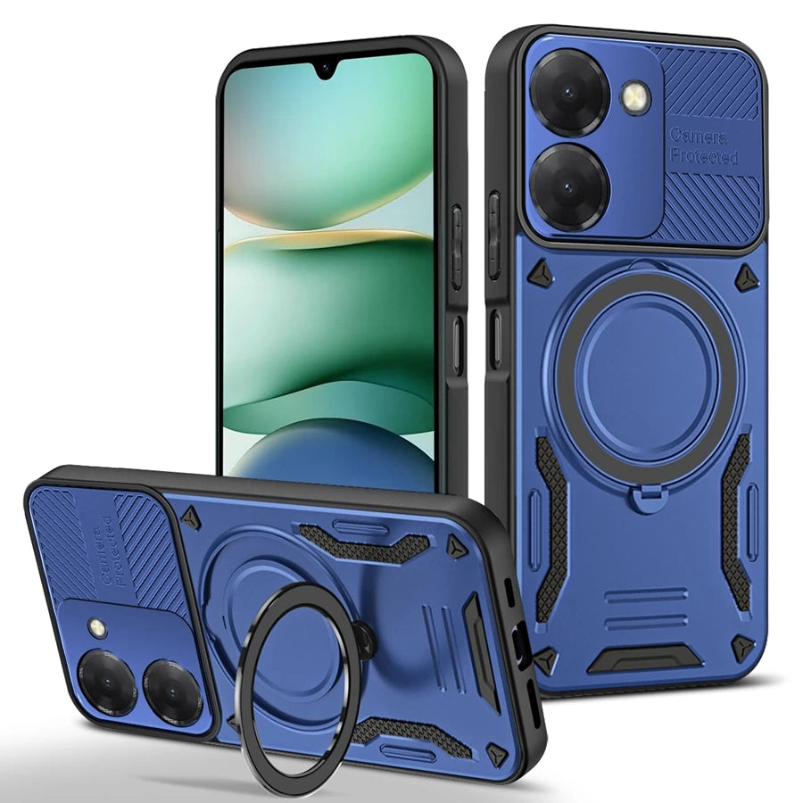 Solid Armor Shockproof Magnetic Case For Xiaomi Redmi 15C 15 A5 14C Note 14S 14 13 Pro Plus 5G Car Holder Ring Stent Phone Cover