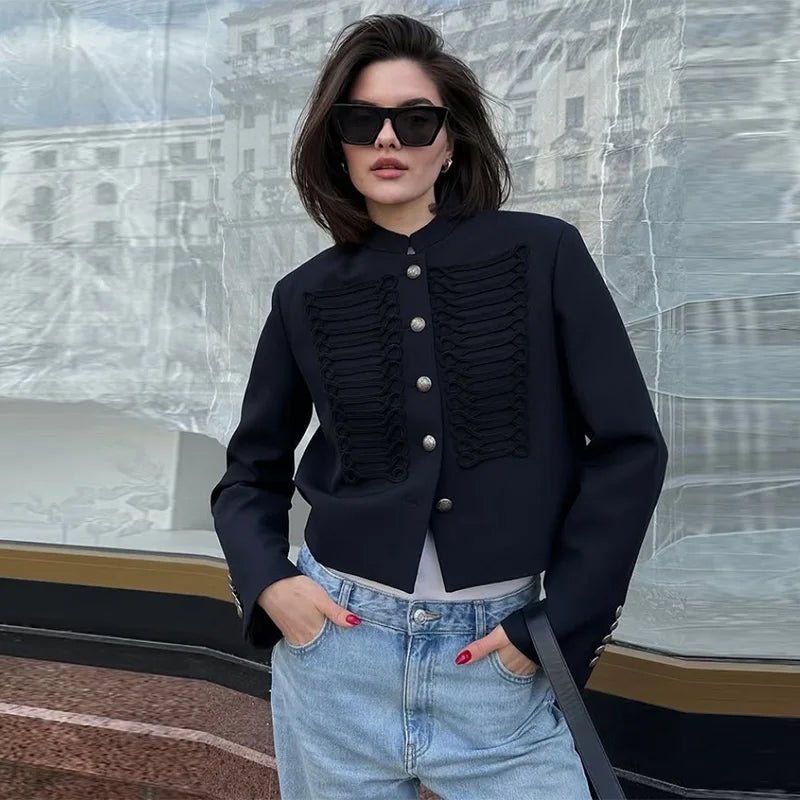Fashion Women's Jacket O-neck Full Sleeve Single Breasted Female Napoleon Jackets 2026 Spring New Chic High Street Lady Coats