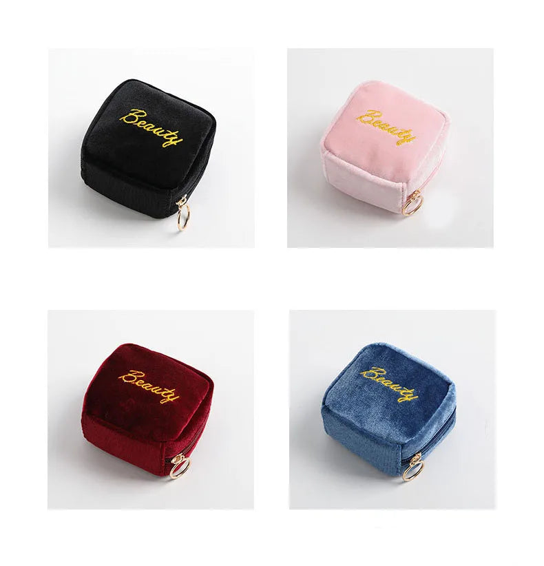 Velvet Embroidery Cosmetic Bag Sanitary Pad Pouches Portable Durable Makeup Lipstick Data Cables Organizer Toiletry Beauty Case