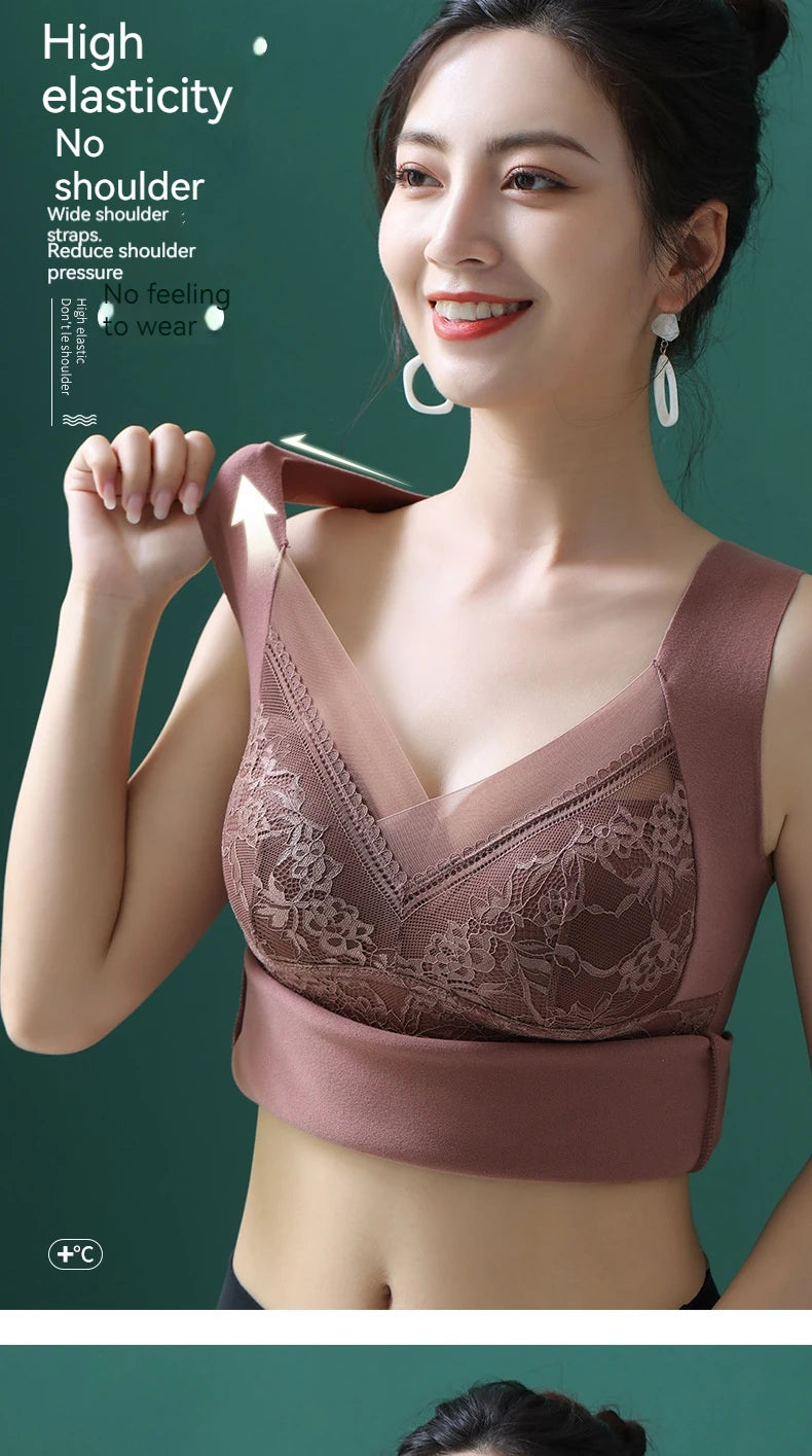 Women Thermal Underwear Winter  Bottoming Top Seamless Thick Double Layer Warm Lingerie Warm bra Sports underwear
