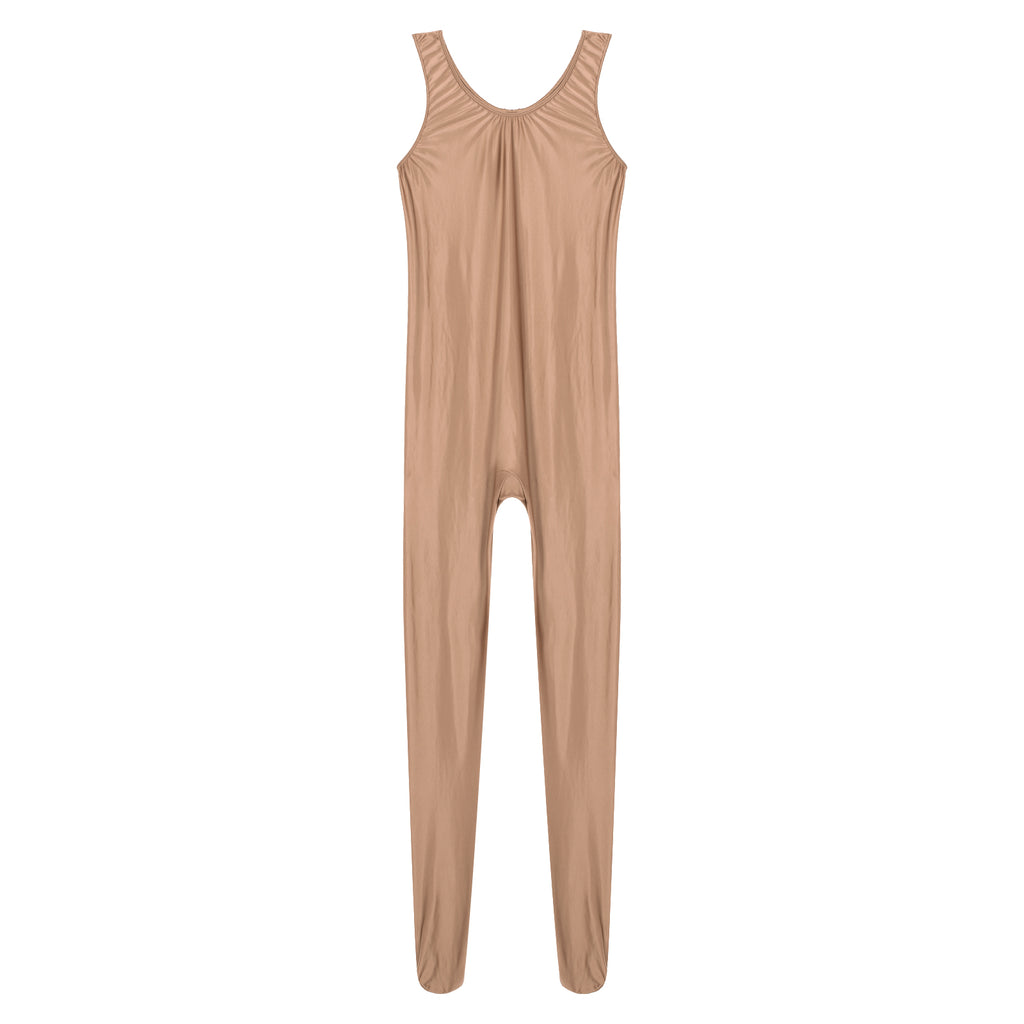 Women's Sleeveless Full Body Bodysuit Glossy Jumpsuit Gymnastics Fitness Swimming Leotard Pole Dance Costume Clubwear Lingerie