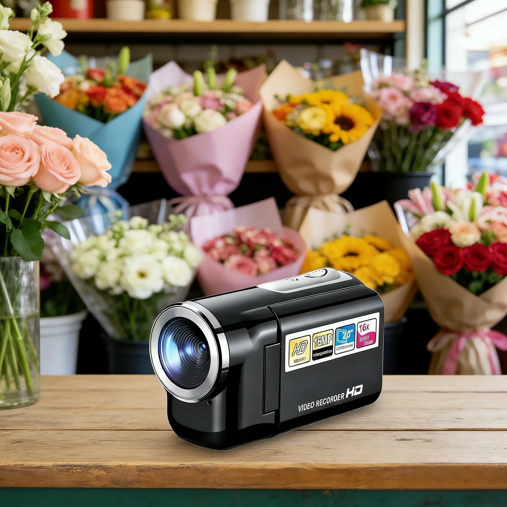 MiniDV Digital Video Handheld Camcorder is a high-definition camcorder with a sleek silver designdigital zoom
