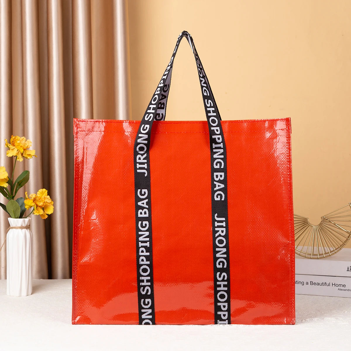 Waterproof coating PP color printing solid color plastic woven shopping bag travel portable gift bag beauty tool storage bag