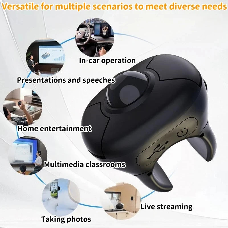 Trackball Finger Ring Mouse - 2.4G+Bluetooth Wireless Remote for Short Video/PPT/In-Vehicle Display