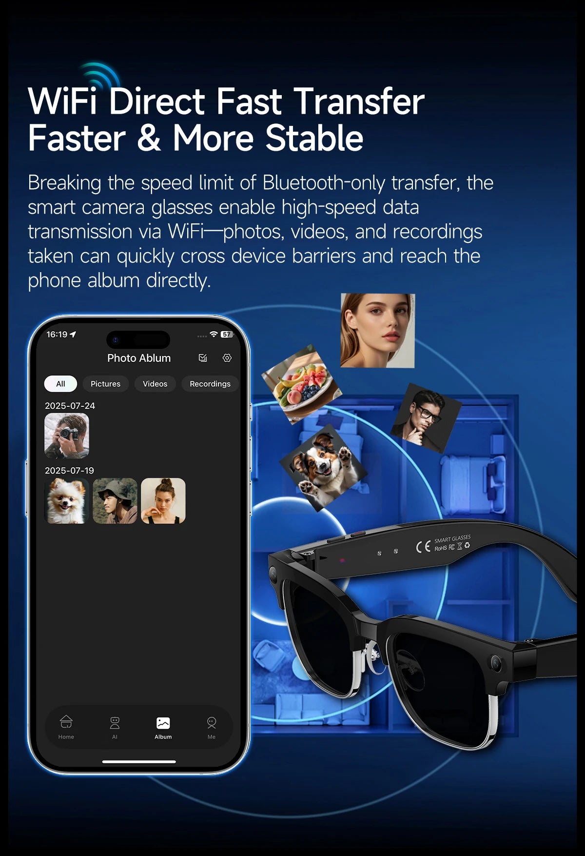 New Upgrade 800W Pixel Smart Glasses With Camera Video Recording AI Photo Recognition Call Language Translation Voice Sunglasses