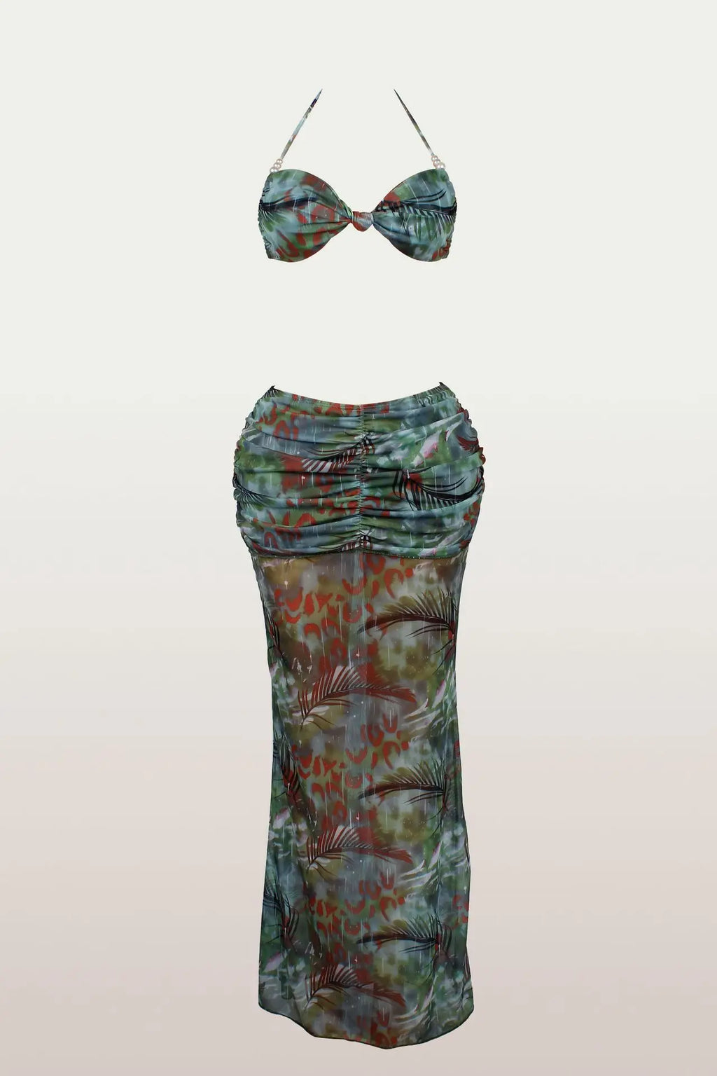 Vacation Beach Solid Color Sexy Bikini Top Top Hip-covering Long Skirt Three-piece Set