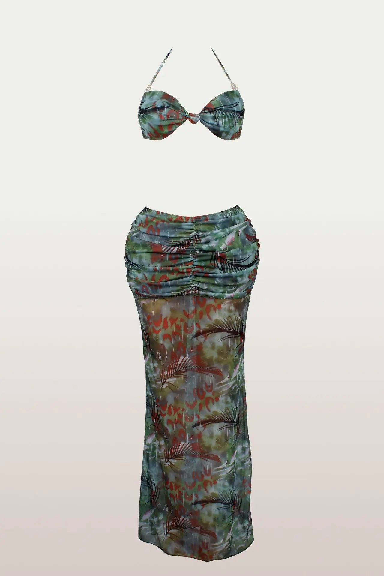 Vacation Beach Solid Color Sexy Bikini Top Top Hip-covering Long Skirt Three-piece Set