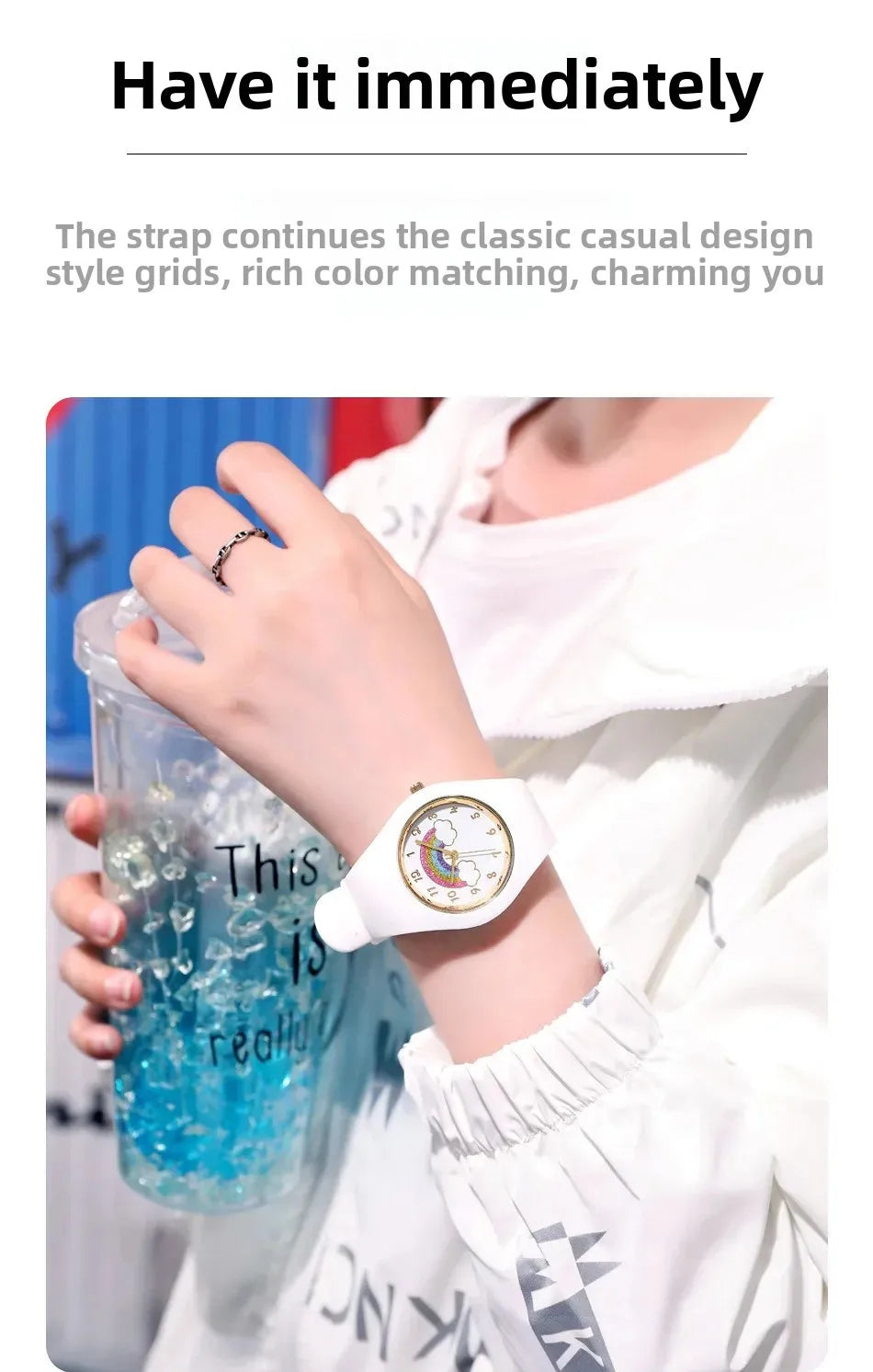 Ladies Fashion Watch Couple Quartz Watch Jelly Color Rubber Sports Clock Suitable for Women Men Starry Earth Rainbow Watch