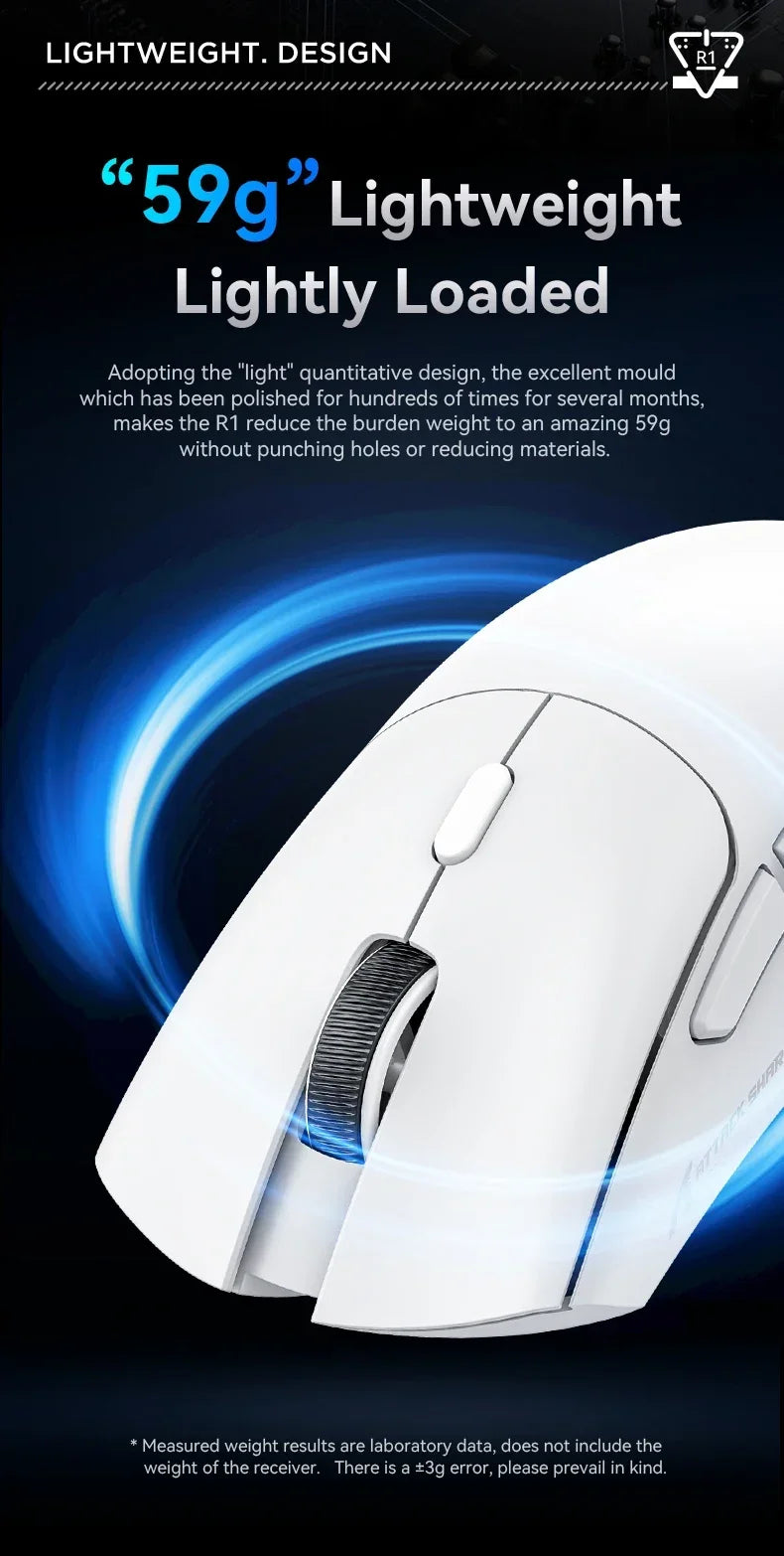 Attack Shark R1 Wireless Mouse Lightweight Ergonomic DesignMouse 1000Hz Bluetooth Tri-mode Connection 18000dpi Optical Mouse