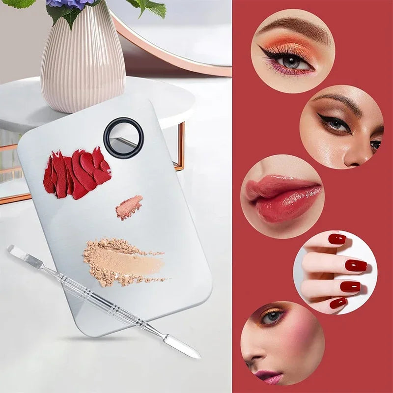 Liquid Foundation Palette Makeup Palette Tray Lipstick Make Up Stainless Steel Ring Makeup Blend Foundation Spatula Palette Tool