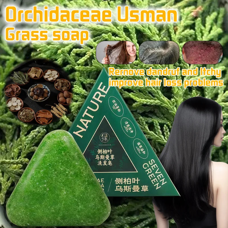 Usman Grass & Platycladus Shampoo Bar For Hair Growth Natural Herbal Soap For Hair Loss Controls Oil Strengthens Roots Shampoo