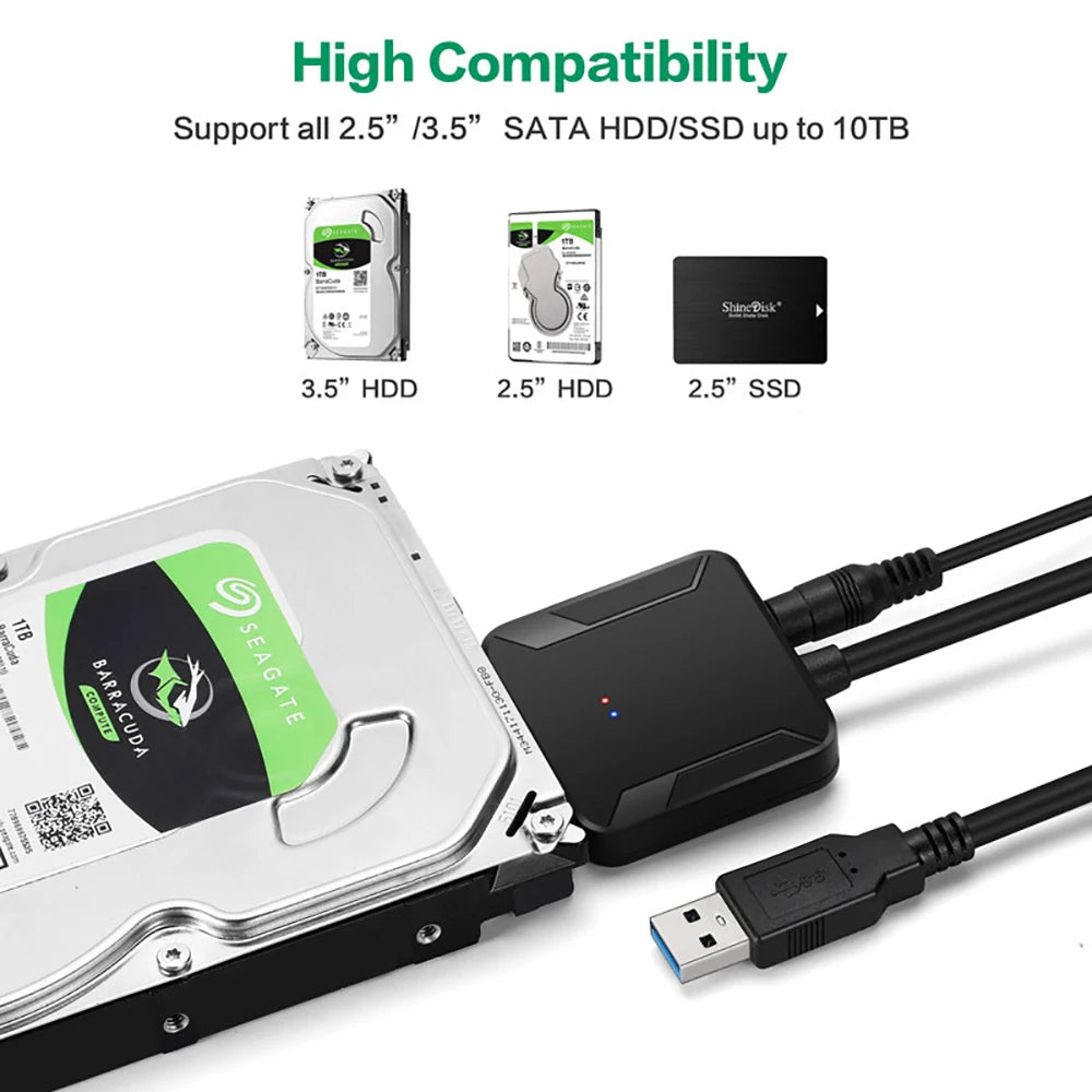 USB 3.0 to SATA Adapter Cable for 3.5/2.5 Inch SSD HDD SATA III Hard Drive Disk Support UASP Compatible with USB 1.1/2.0/3.0