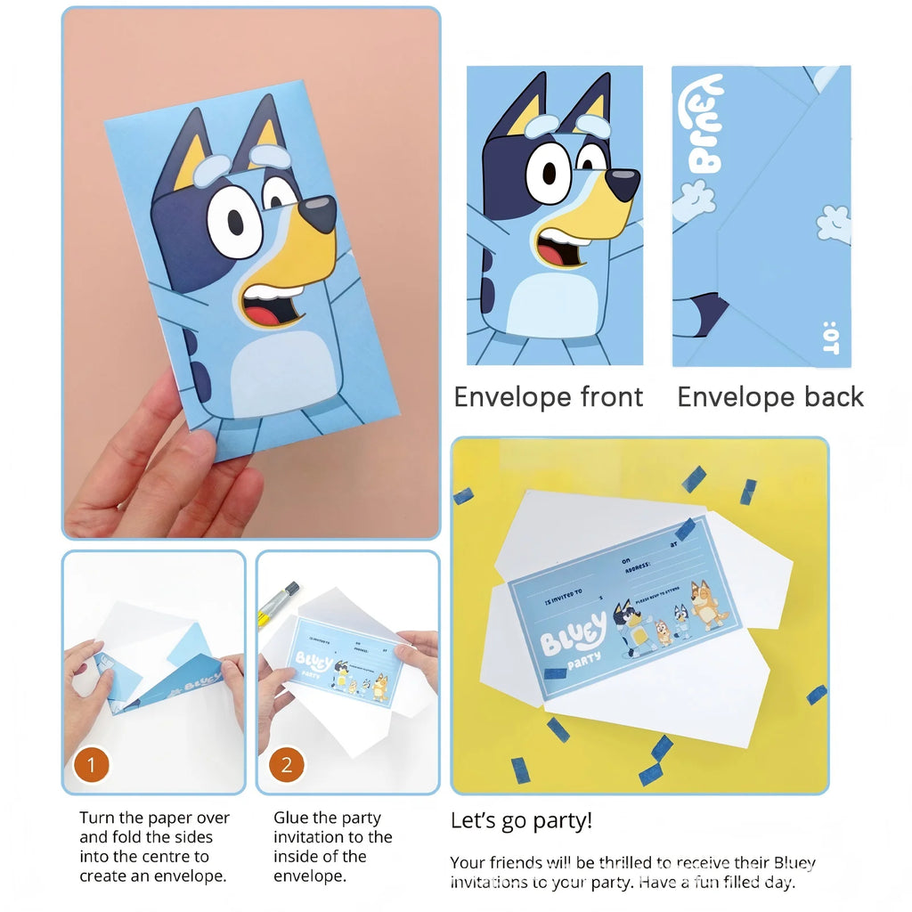 Bluey Birthday Party Invitations Bluey Party Invitation Card with Envelopes for Bluey Party Favors(12 Guests)