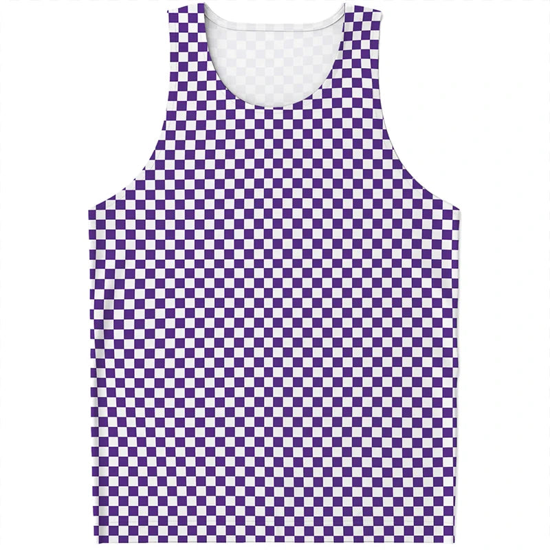 Simple Checkered Pattern Tank Tops Summer Fashion Streetwear 3D Printed Sleeveless T Shirts Casual Oversized Vest Mens Clothing