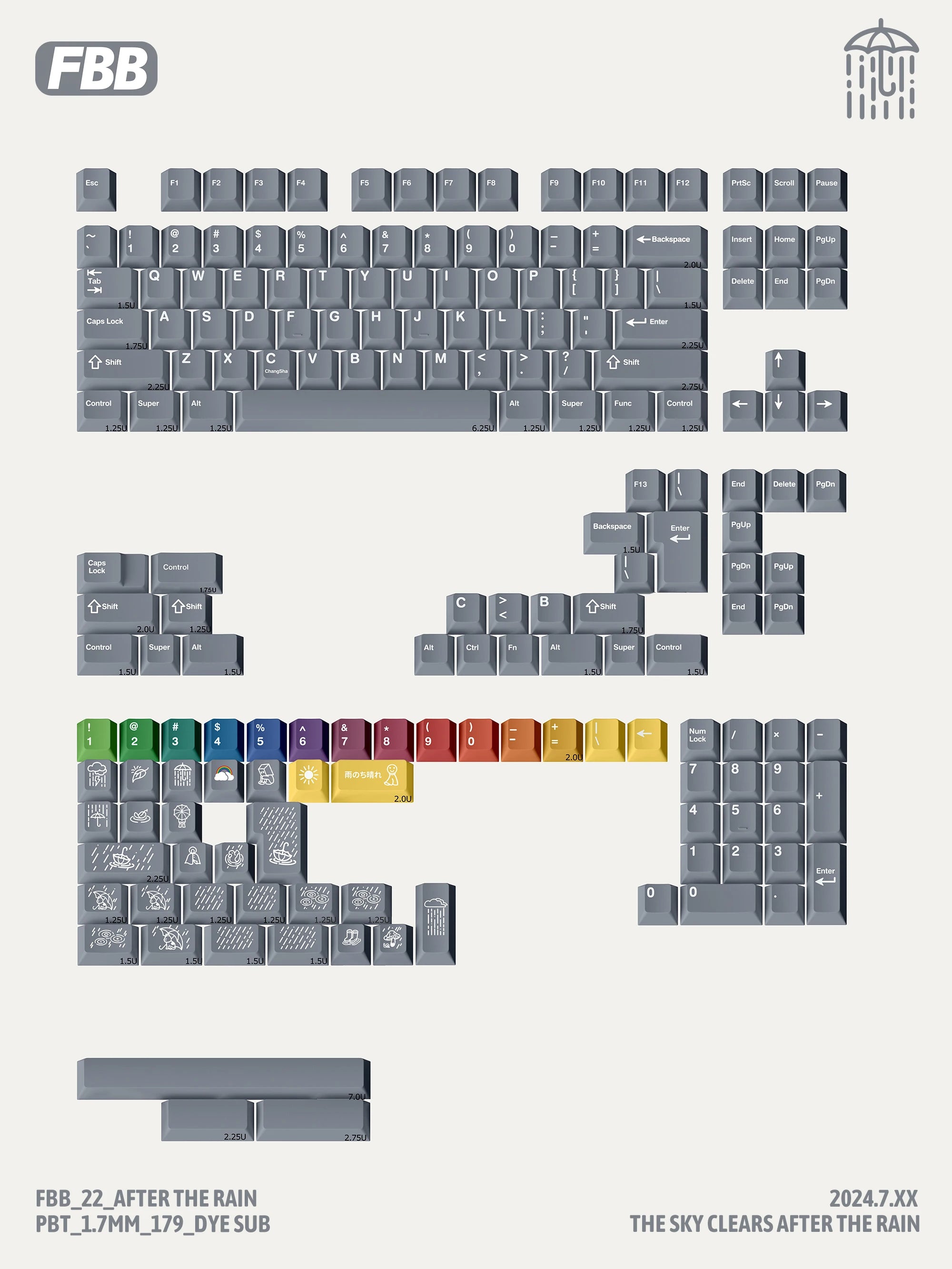 FBB Keycaps After The Rain 179keys PBT Dye-Sub Custom Cherry Profile For Mx Cherry Switch Gaming Mechanical Keyboard 68 75% DIY