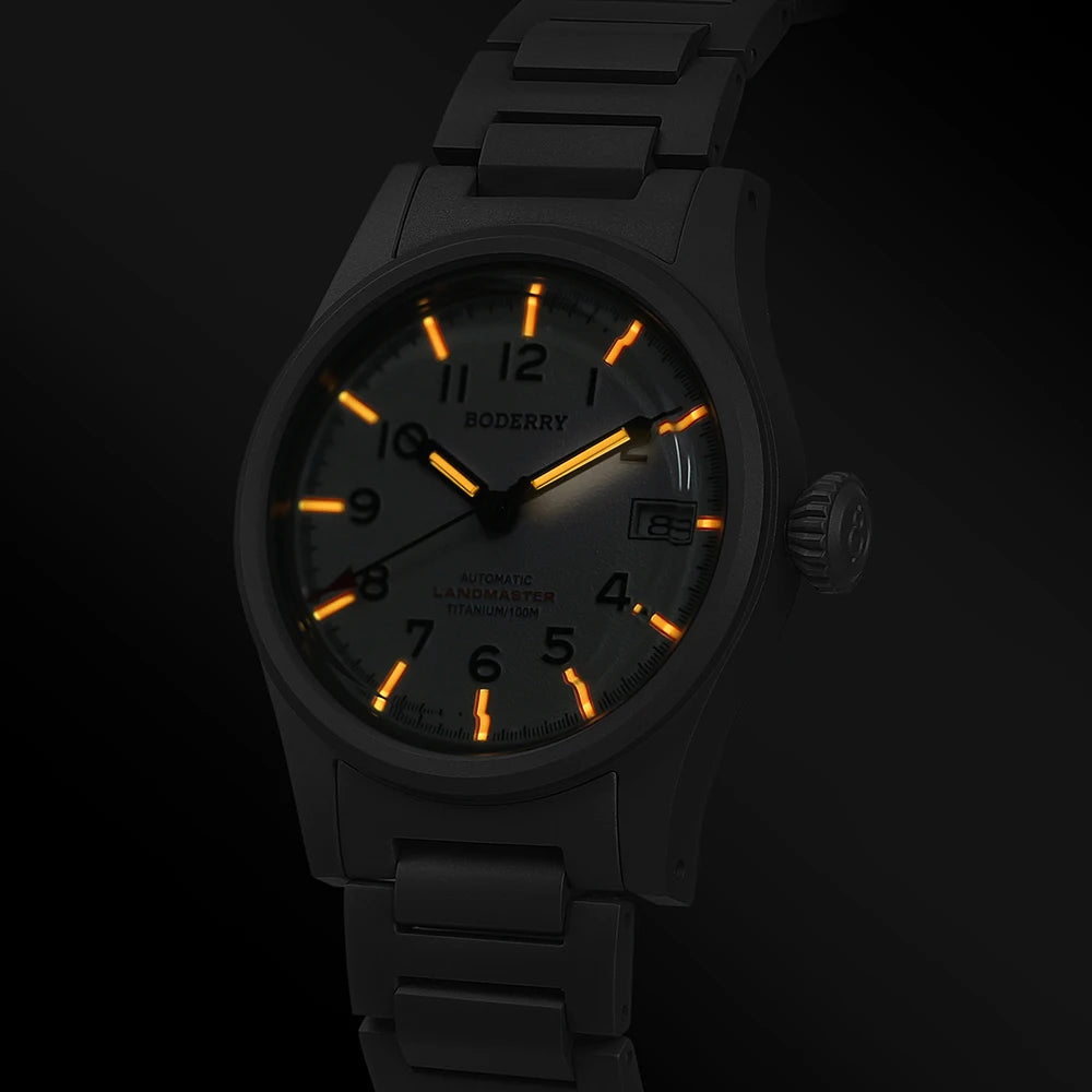 Boderry LANDMASTER Field Watches Titanium Automatic For Seiko Movement Sport 100M Waterproof Outdoor Dive Wristwatch Mens
