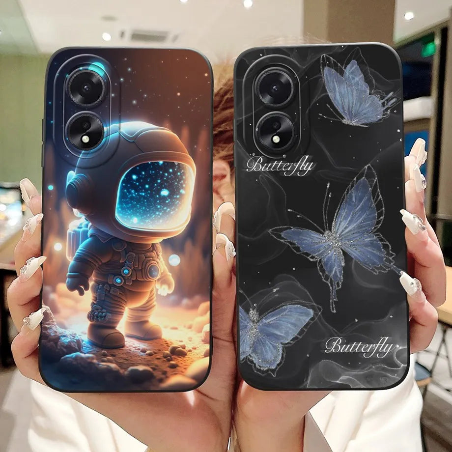 For Oppo A38 CPH2579 Phone Case New Fashion Soft Matte Silicone Rabbit Flower Goothic Style Capa For Oppo A18 CPH2591 Back Cover