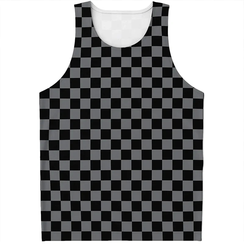 Simple Checkered Pattern Tank Tops Summer Fashion Streetwear 3D Printed Sleeveless T Shirts Casual Oversized Vest Mens Clothing
