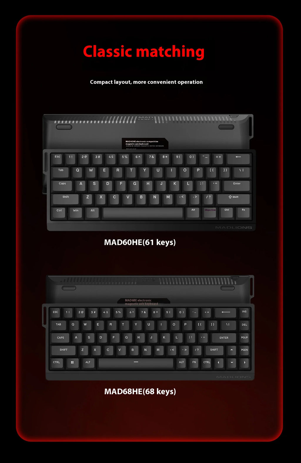 MADLIONS MAD60HE MAD68HE Magnetic Switch Keyboard Wired Mechanical Keyboard 8000Hz 0.01mmRT Valorant Gaming Keyboard Custom
