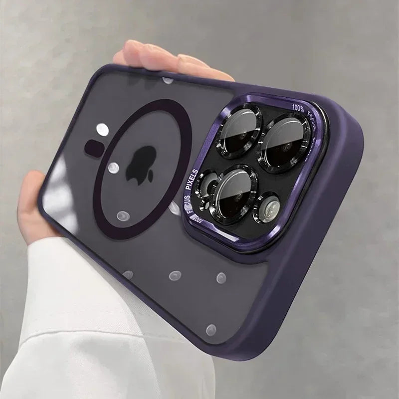 Magnetic Metal Lens Bumper Protection Case For iPhone 17 16 15 14 13 12 11 Pro Max Wireless Charger Hard Cover For Magsafe Funda