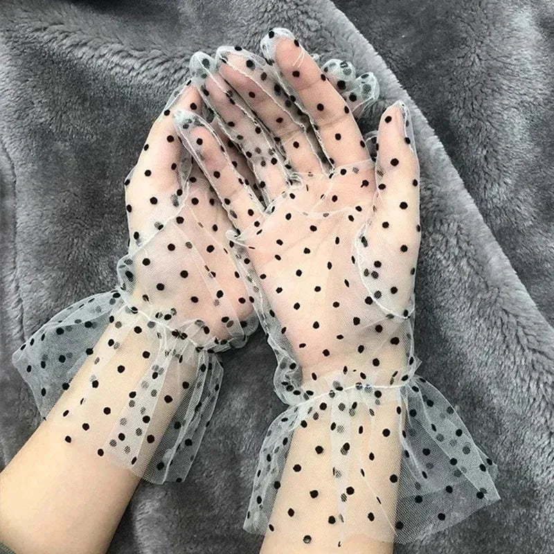 1/2/3/4Pairs Women'S Sexy Mesh Gauze Wavy Dot Lace Gloves Fashion Sunscreen Breathable Lace Bridal Wedding Etiquette Gloves