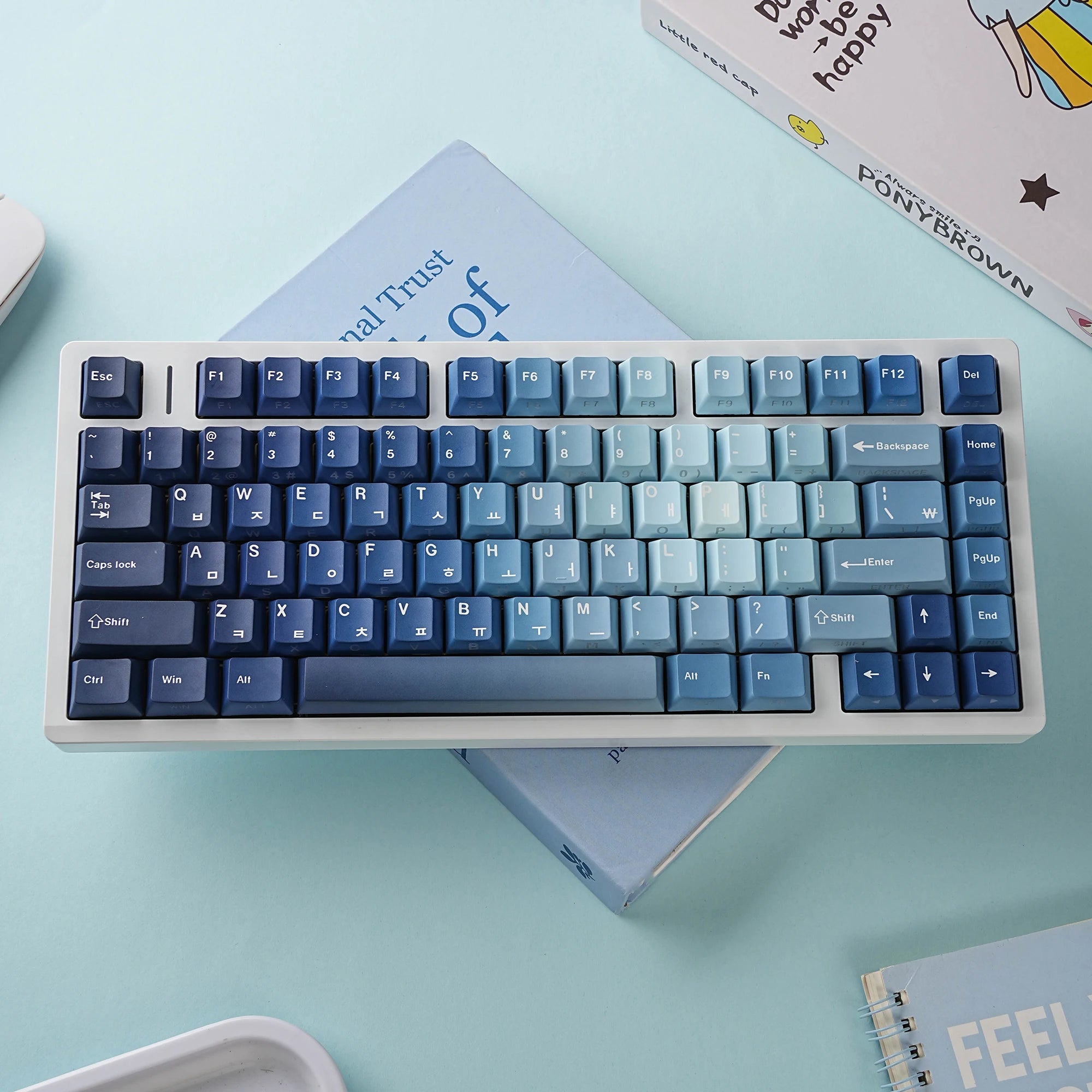 Korean Keycap French Azerty Russian Spanish 130Key Cherry PBT MX Mechanical Keyboard Japanese KR/JP/FR Blue Hangul Keycap