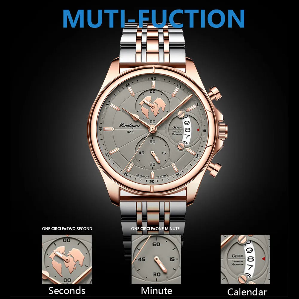 POEDAGAR Top Luxury Brand Casual Men Watch Chronograph Waterproof Date Full Steel Quartz Men's Watch Business Relogio Masculino
